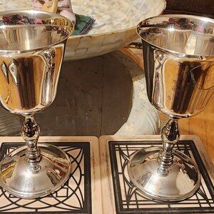 Vintage Silver Plated Goblet Set – 5.25” Chalice Cups (Pair)